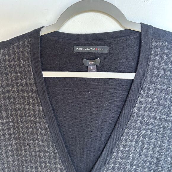 John Varvatos U.S.A. Luxe Mens Houndstooth Cardigan Sweater Sz L V-Neck Preppy - Picture 4 of 5